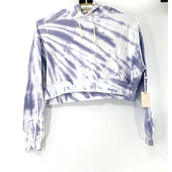 Good American Cropped & Cool Tie Dye Hoodie Lilac White Size 5 XXL NWT Cozy - Picture 3 of 11